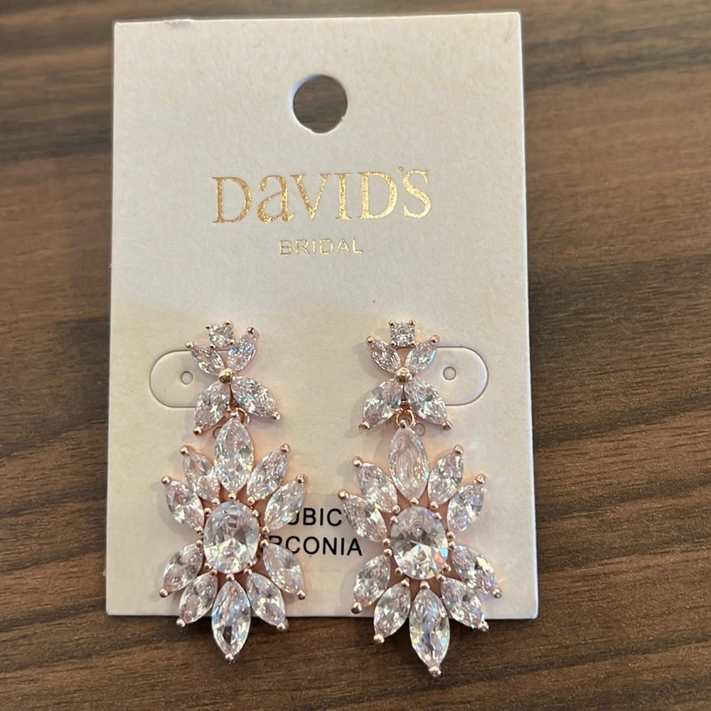 David’s bridal CZ post back earrings, new on card